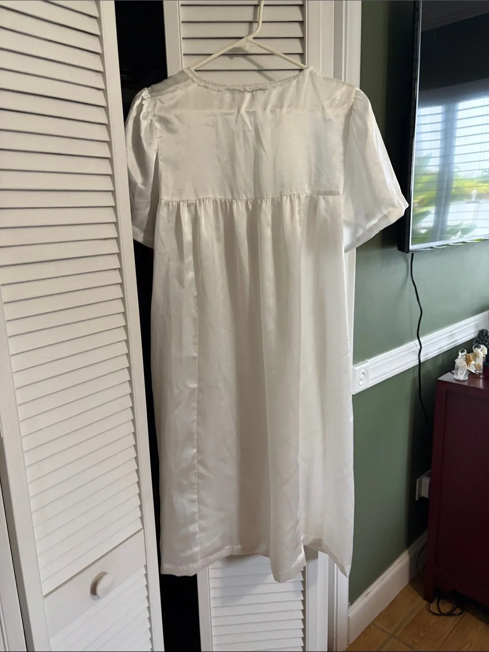 Dior Cream Satin Girls' Nightgown with Lace Yoke